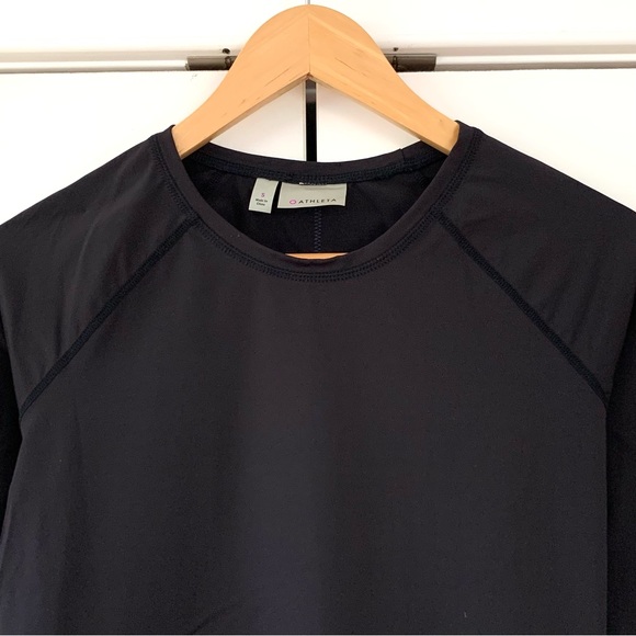 Athleta Swim Shirt Black Long Sleeve Fitted Rash guard T Shirt Scoop Neck Small - Picture 3 of 7